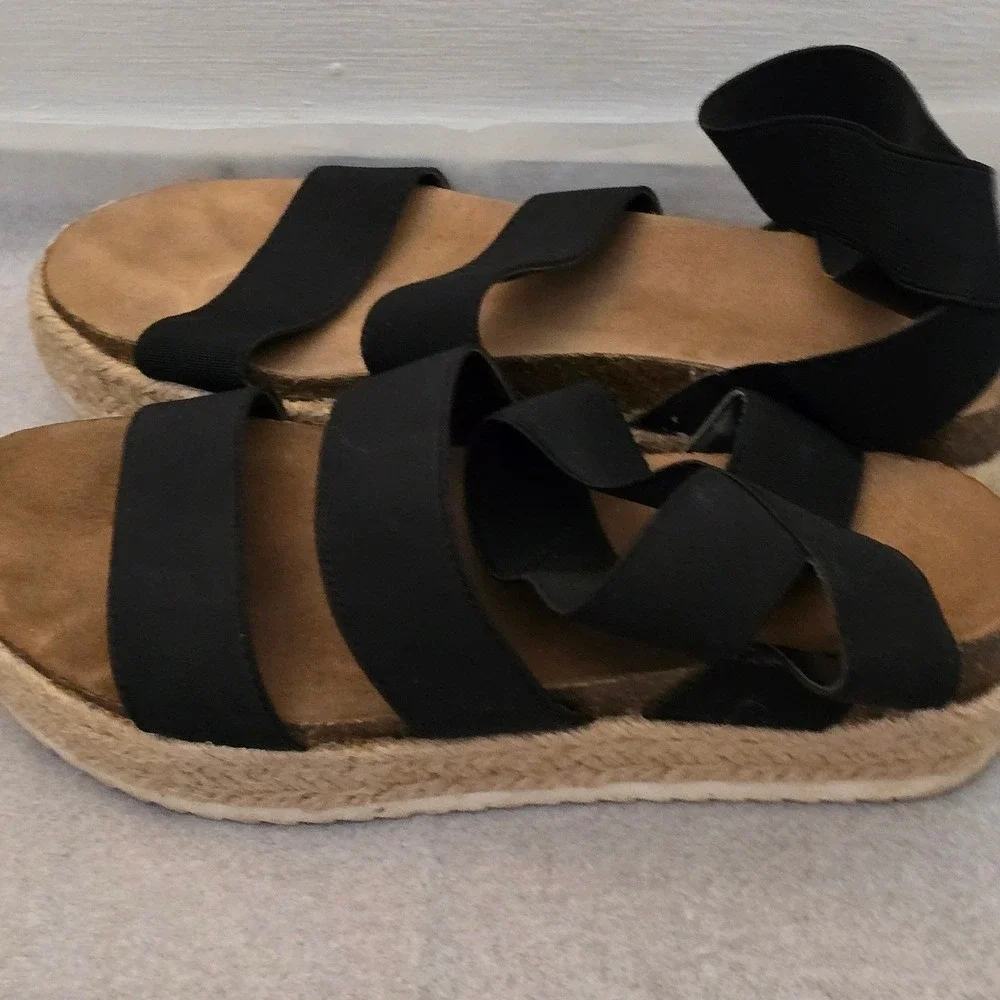 Time and Tru Black Elastic Strap Espadrille Platform Sandals Womens 7